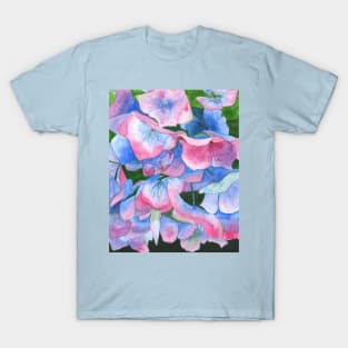 Pink and blue hydrangea watercolour painting T-Shirt